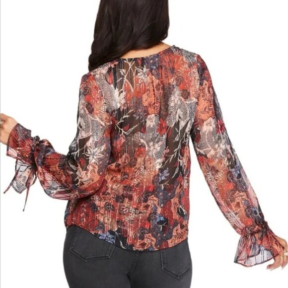 Jessica Simpson Aurora Metallic Printed Blouse BOHO, Size Large - Picture 2 of 7